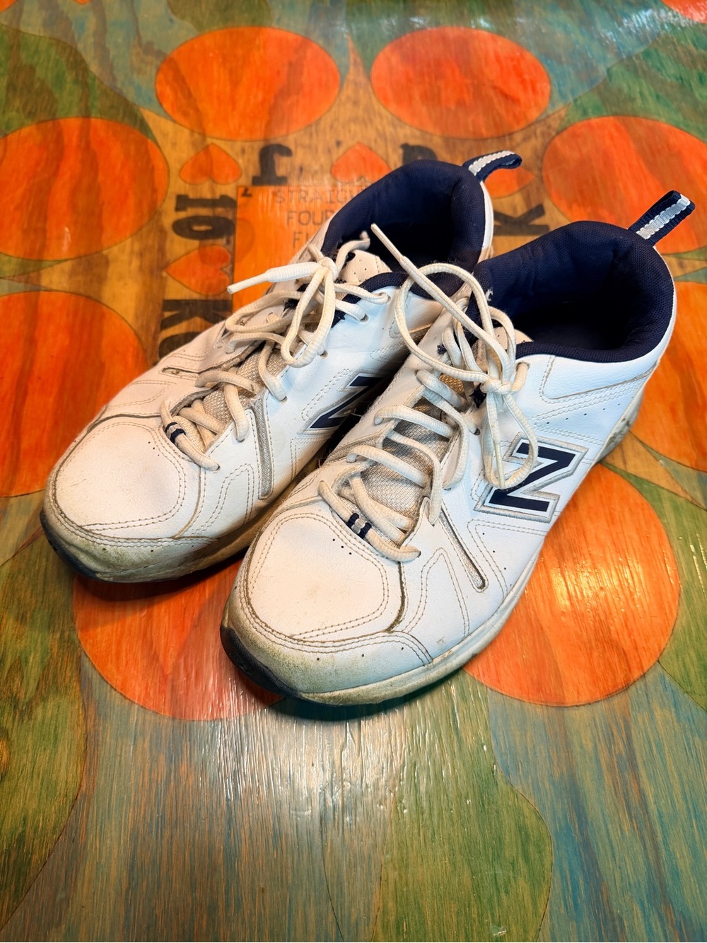 Size 10 New Balance 619 Mens White Blue Casual Shoes Sneakers Leather Sz 44 EU L